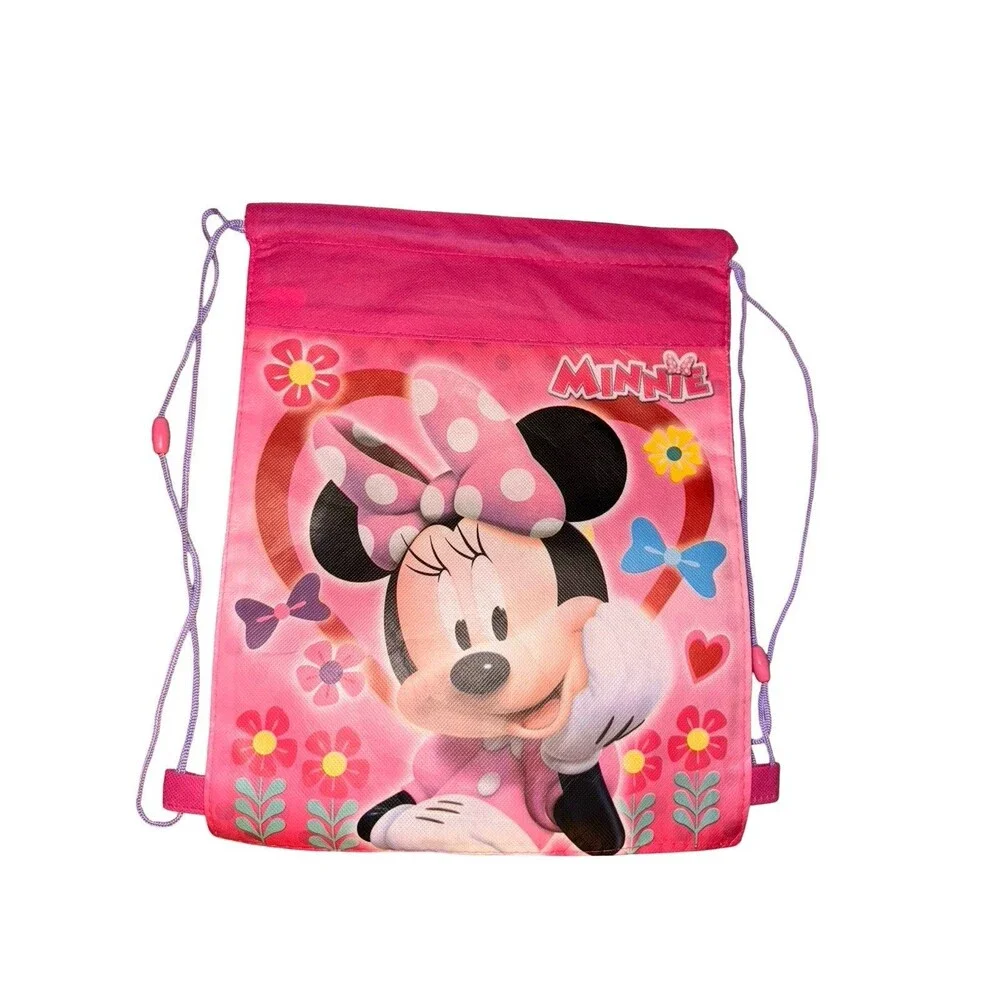 Sling Bag Tote Drawstring Non-Woven Disney Minnie Pink Bow Flower New